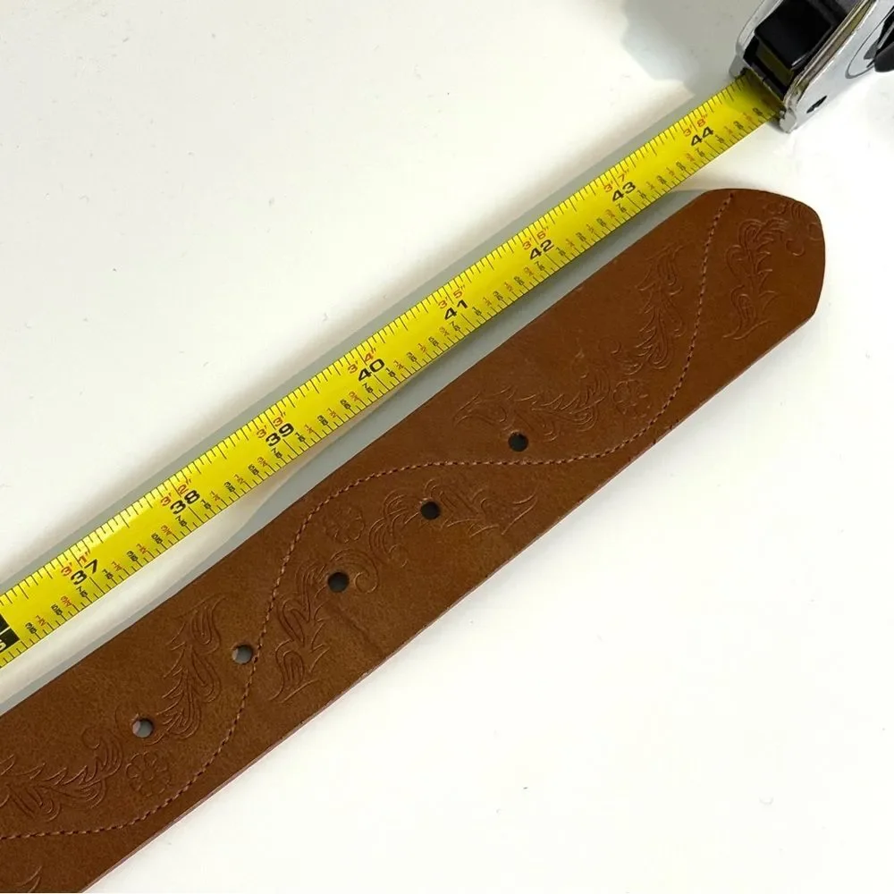 Vintage Y2K Nine & Co Embossed Brown Leather Belt XL
